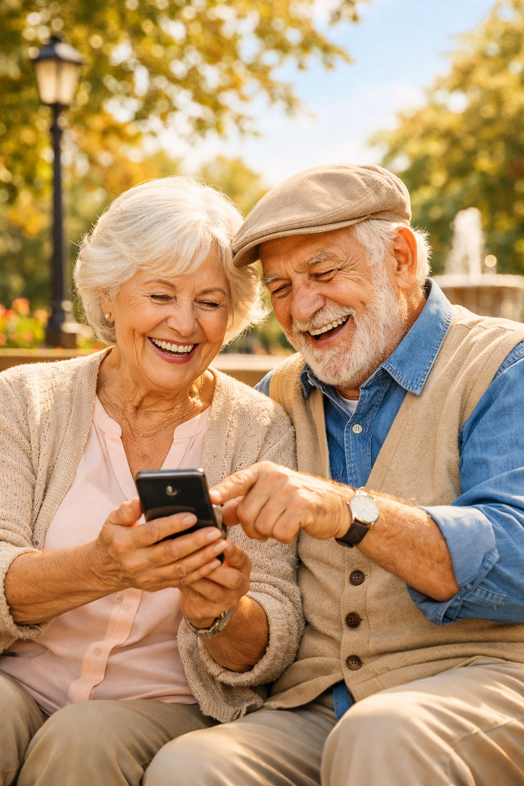 Casal de idosos utilizando tecnologia